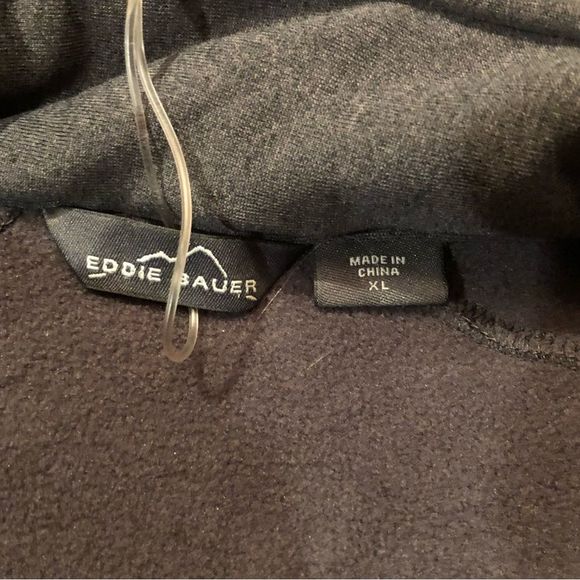 EDDIE BAUER Men’s Grey Black Heathered Stretch Fleece Full Zip Hooded Jacket XL - Picture 4 of 11
